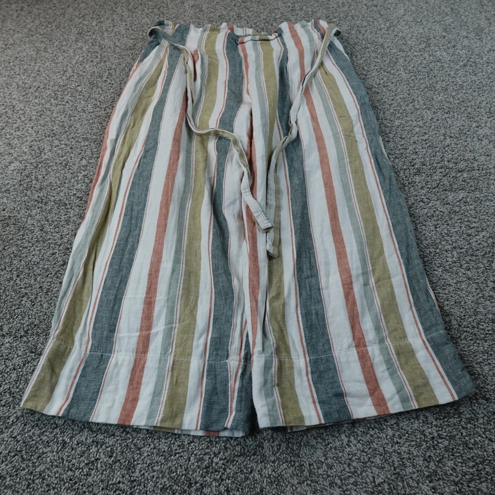 Madewell Pants Womens XL Striped Linen Chambray High Rise Baggy Wide Leg Boho